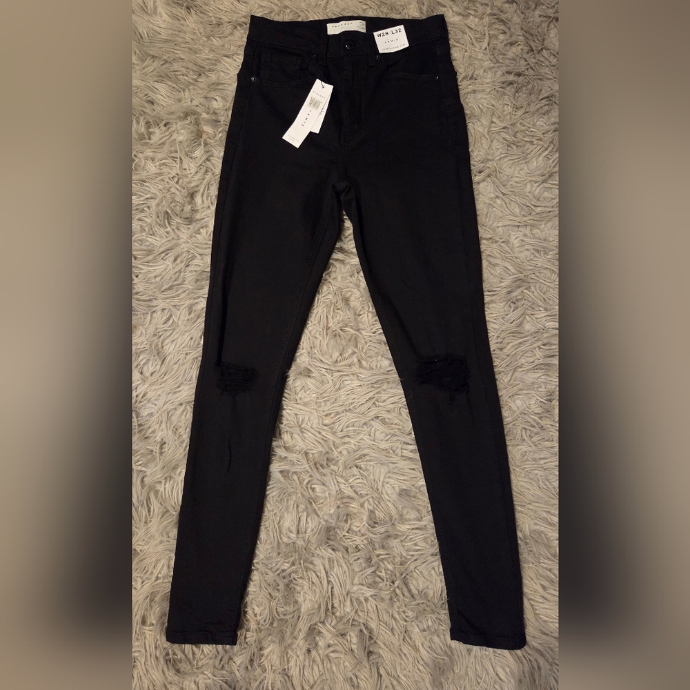 NEW Topshop Jamie High Waisted Skinny Black Denim Jeans US 6